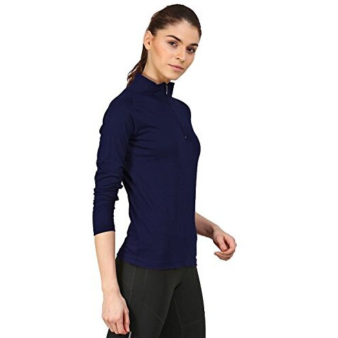 ApPulse WomenS 1/4 Zip Slimfit Raglan Sleeve Tshirt (404_Navy_Large)