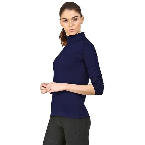 ApPulse WomenS 1/4 Zip Slimfit Raglan Sleeve Tshirt (404_Navy_Large)