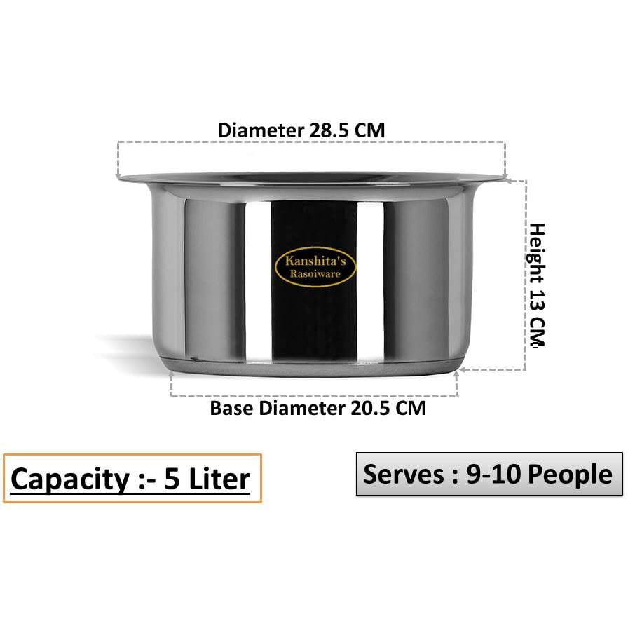 KanshitaS Rasoiware Stainless Steel Induction Bottom Friendly Patila/Tope/Pot With Lid 5 Liter (Induction & Gas Stove)
