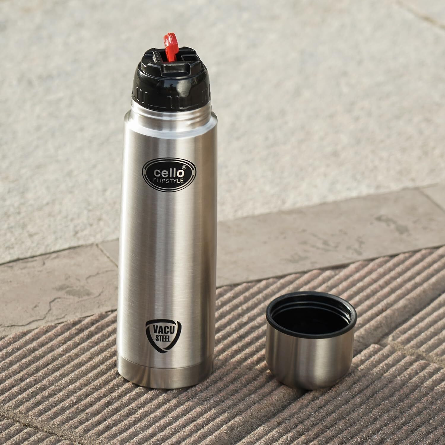 Cello Flipstyle Thermosteel Flask, 1000Ml, Silver | 24 Hours Hot And Cold Water Bottle | Flask For Tea Coffee | Rust & Leak Proof | Ideal For Office, Gym, Home, Kitchen, Hiking, Travel Bottle