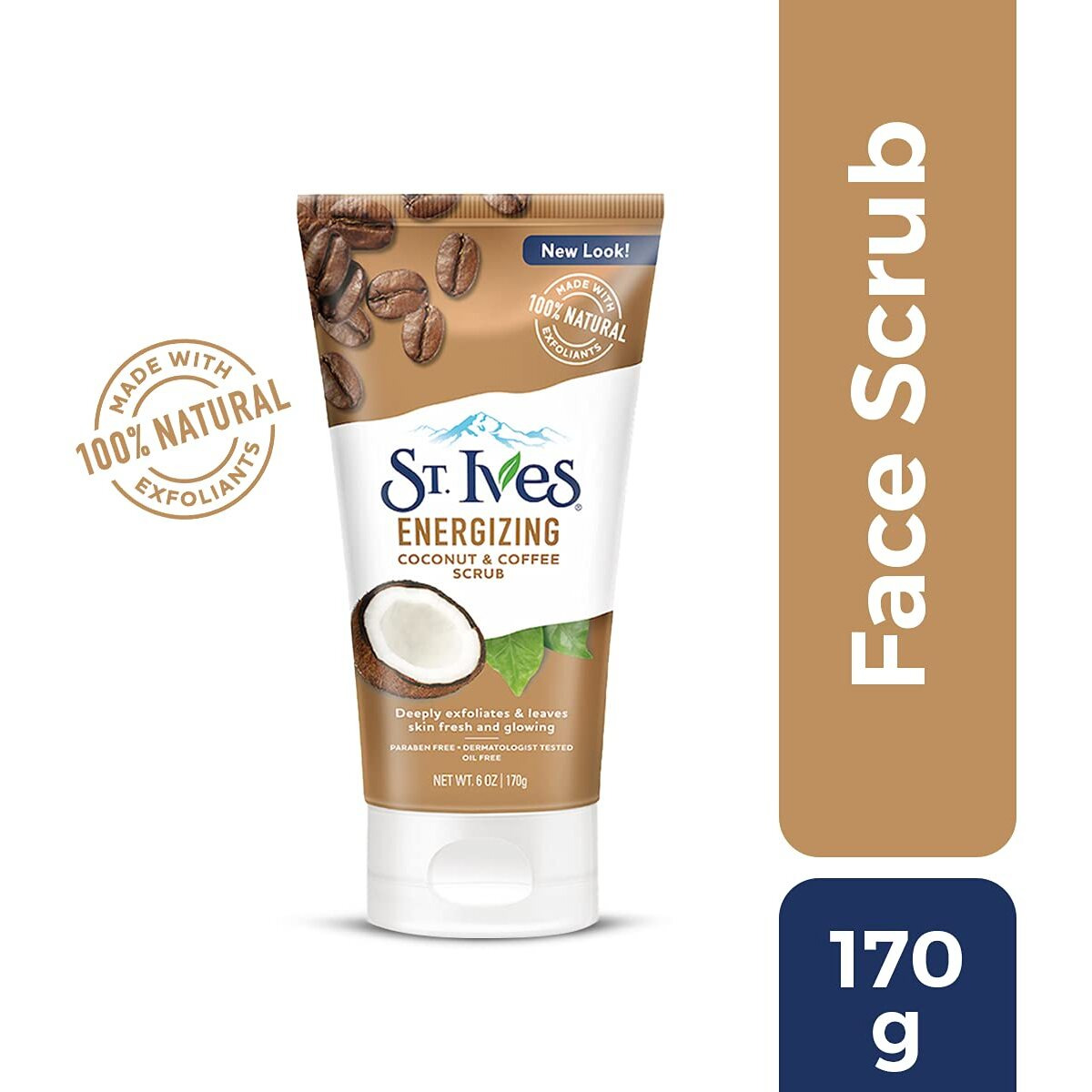 St. Ives Energizing Face Scrub, Coconut & Coffee, Deep Cleanser For Bright Skin, Paraben Free, Dermatologically Tested, 170 Gm