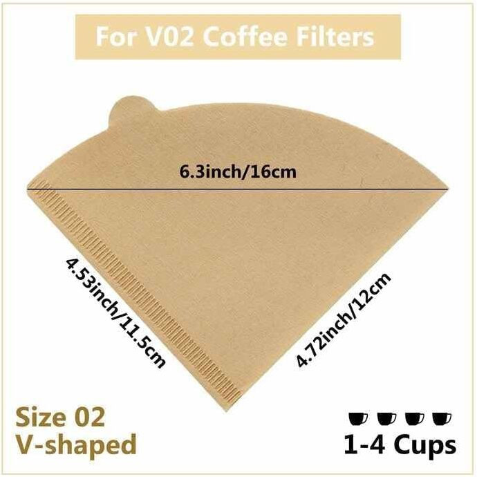 Adtala 100 Pcs Natural Coffee Filters, Size 02 Cone Filters, Disposable Natural Paper Filters 2-4 Cup, 2 Cone For Pour Over And Drip Coffee Maker