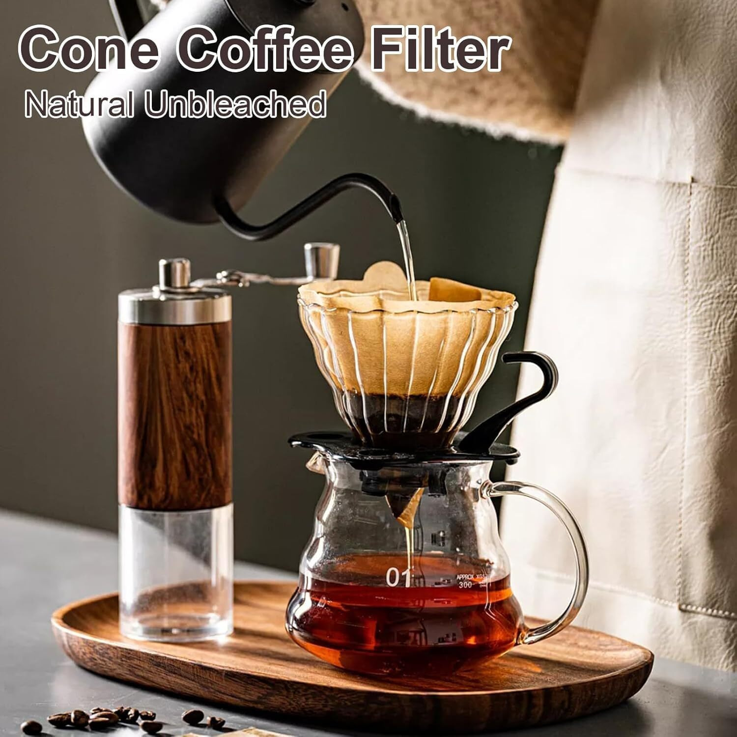 Adtala 100 Pcs Natural Coffee Filters, Size 02 Cone Filters, Disposable Natural Paper Filters 2-4 Cup, 2 Cone For Pour Over And Drip Coffee Maker