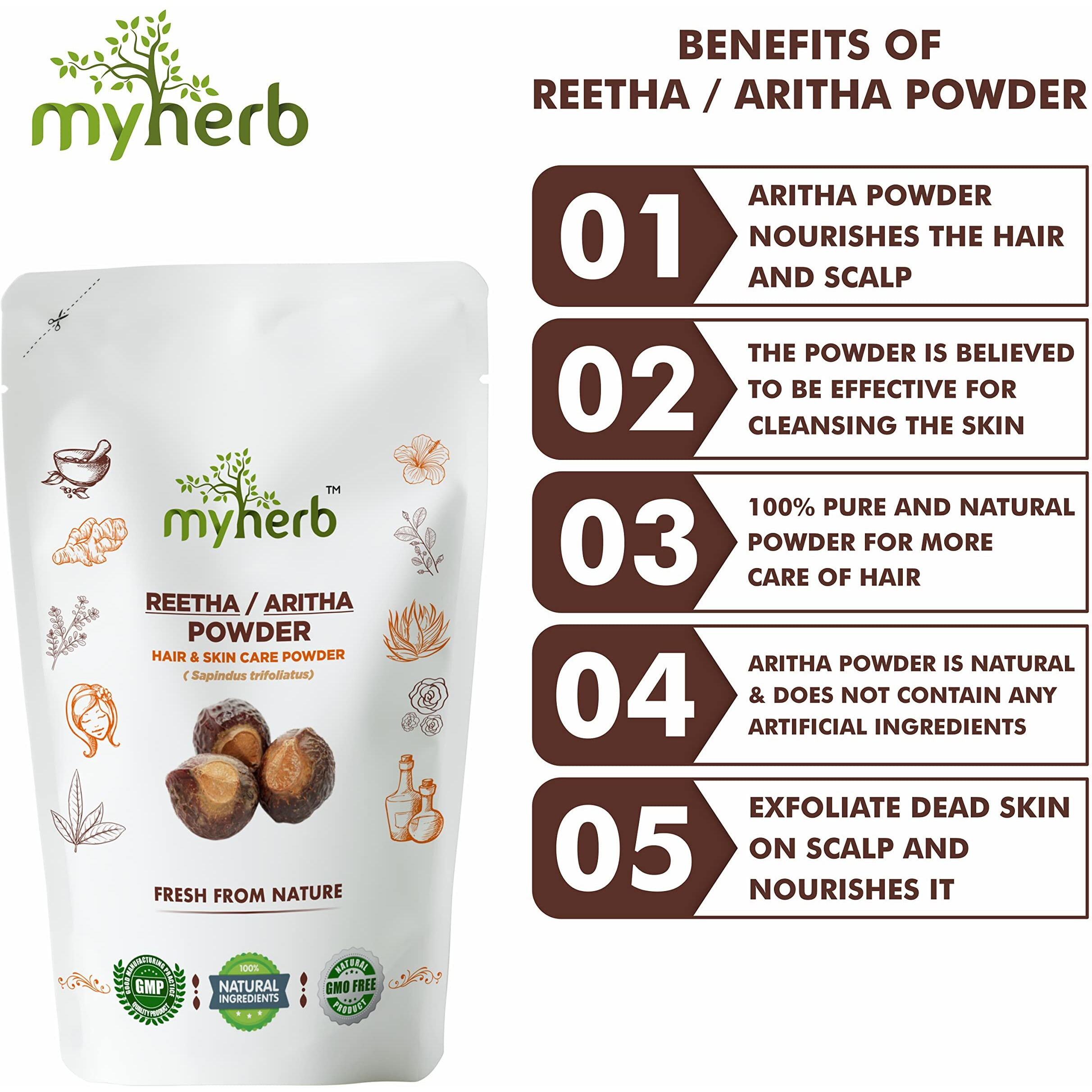 Myherb Natural 100% Pure Organic Double Filtered Aritha/Reetha (Sapindus Trifoliatus) Powder || 227 Gm/0.5 Lbs || Ayurvedic Formula || For Face,Skin & Hair Care