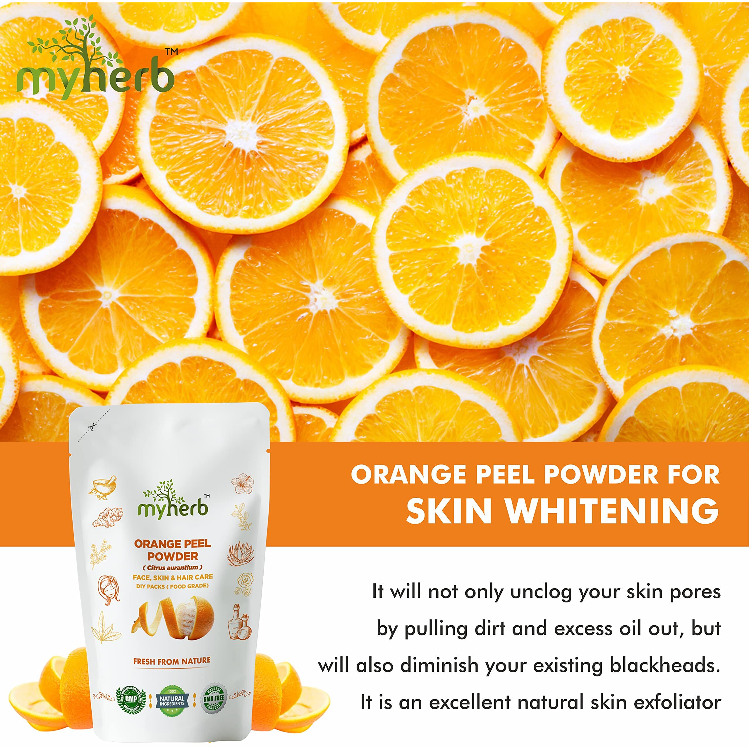 Myherb 100% Pure Natural Organic Orange Peel Powder (Citrus Aurantium) || 227 Gm/0.5 Lbs || Ayurvedic Formula || Vitamic C || For Face, Skin Whitening & Hair Care || (Santra Chilka Powder)