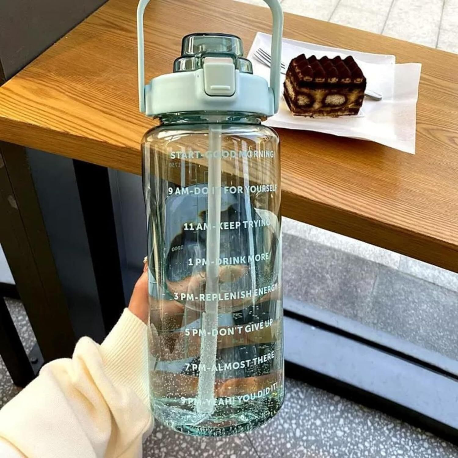 2 L Capacity Belt Straw Transparent Motivational Water Bottles| Leakproof Durable Non-Toxic Sipper | |Best Usage For School/College/Office/Travel Bottle | Bpa-Free Fitness Sports Bottle (Green)