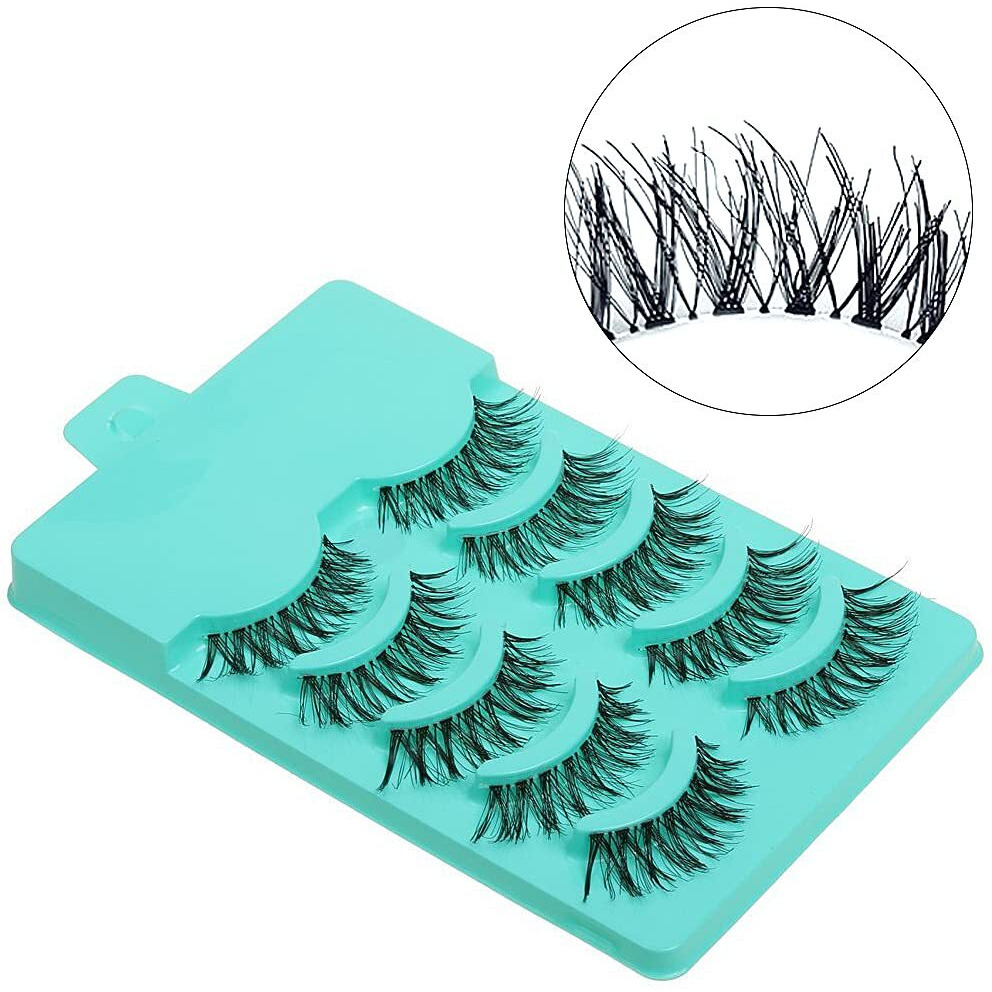 Maycreate 5 Pairs Beauty Makeup Handmade Messy Cross Style False Eyelashes, Reusable Natural Fluffy Faux Lashes, Thick Long 15Mm, Soft Comfortable No Glue Needed, Black Synthetic Fiber, Green