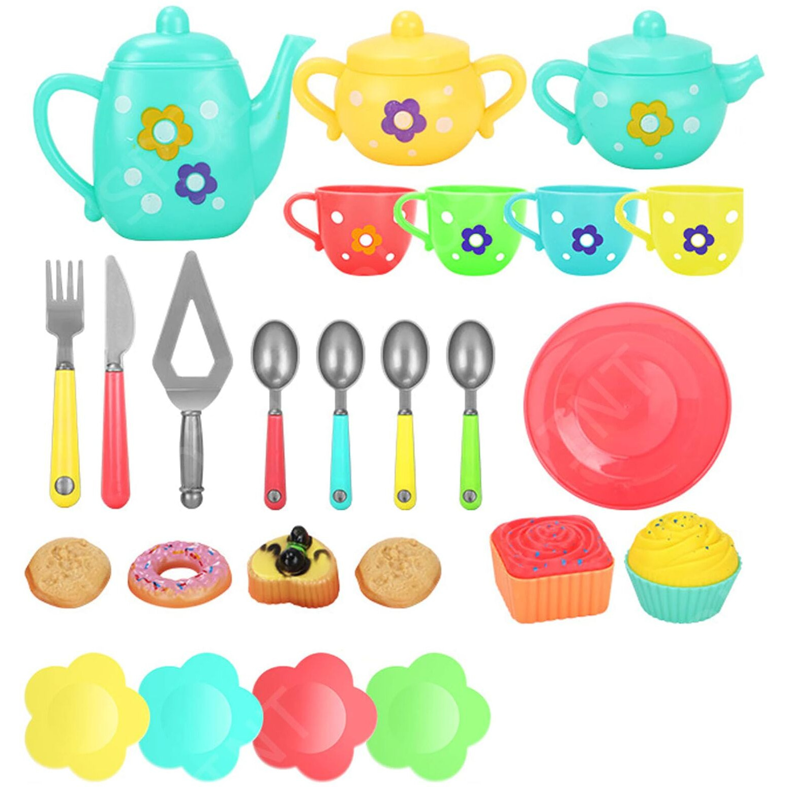 Pluspoint Tea Set Tea Party Pretend Playset For Kids, Tea Set Party With Dessert Candy Muffin Toys Including Teapot Cups & Plates Girls Kitchen Toy Gift For Toddler Kids Boys Girls 3 Yrs+