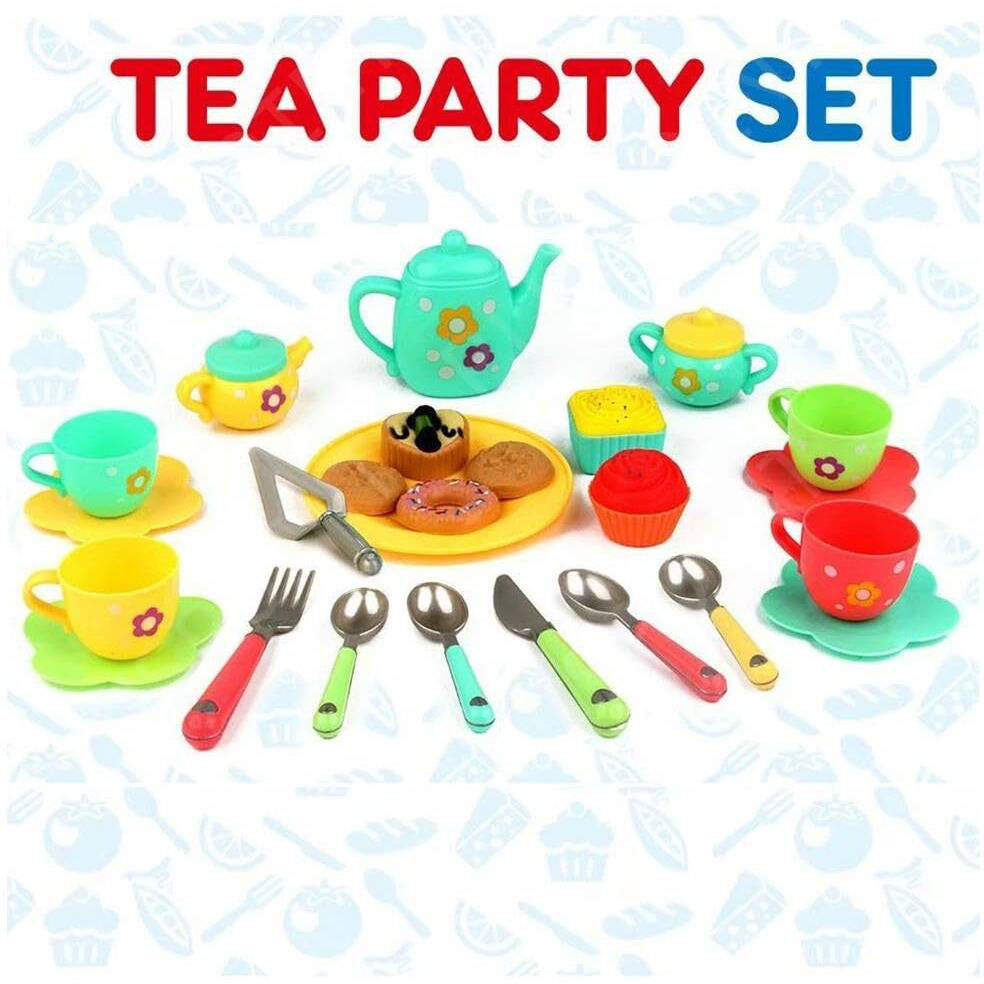 Pluspoint Tea Set Tea Party Pretend Playset For Kids, Tea Set Party With Dessert Candy Muffin Toys Including Teapot Cups & Plates Girls Kitchen Toy Gift For Toddler Kids Boys Girls 3 Yrs+
