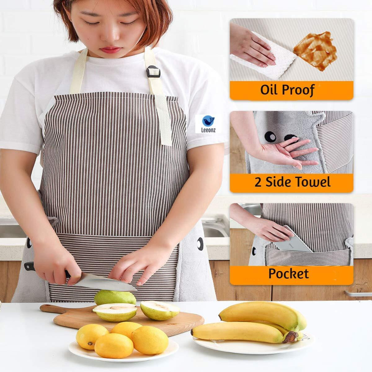 Leeonz Cooking Apron | Adjustable Waterproof Chef Apron With Pocket And 2 Side Coral Velvet Towels For Hands Wiping Quilt For Home Kitchen, Grill, Restaurant (Brown(Coffee), Pack Of 1)