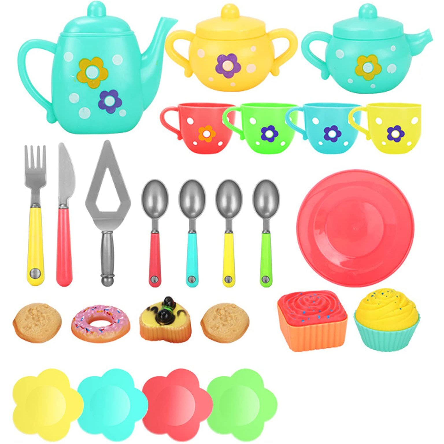 Pluspoint 20Pc Tea Set With Basket Tea Party Pretend Playset For Kids, Teapot Play Set Pretend Play Set Girls Kitchen Toy Teapot Gift For Toddler Kids Boys Girls 3 Years Old (Tea Set With Basket)