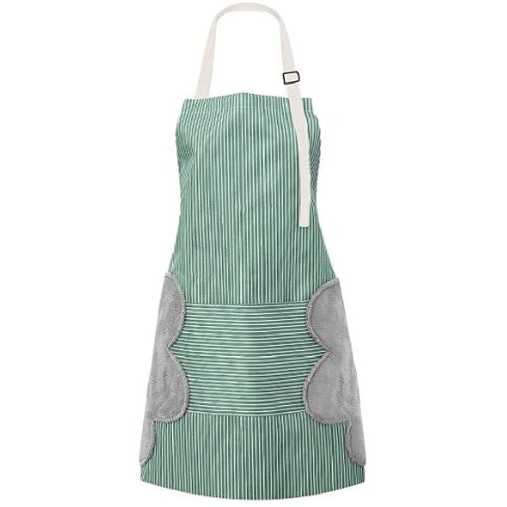 Yanci Wiping Hands Apron, Adjustable Bib Waterproof Velvet Stitched Apron With Pockets Cooking Kitchen Chef Women Aprons For Home Kitchen, Restaurant, Coffee House (Green)