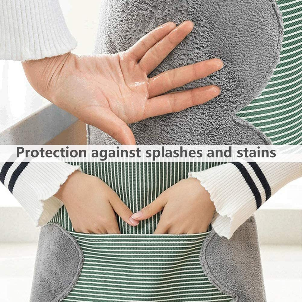 Yanci Wiping Hands Apron, Adjustable Bib Waterproof Velvet Stitched Apron With Pockets Cooking Kitchen Chef Women Aprons For Home Kitchen, Restaurant, Coffee House (Green)