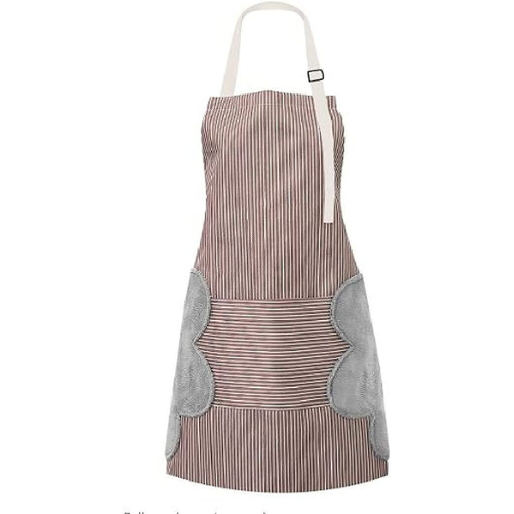 Yanci Wiping Hands Apron, Adjustable Bib Waterproof Velvet Stitched Apron With Pockets Cooking Kitchen Chef Women Aprons For Home Kitchen, Restaurant, Coffee House (Brown)