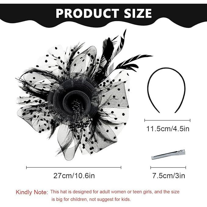 Chidakash Fascinator Hats For Women Flower Mesh Feathers Headband Cocktail Tea Party Headwear Vintage Ladies Hair Clip (Black)