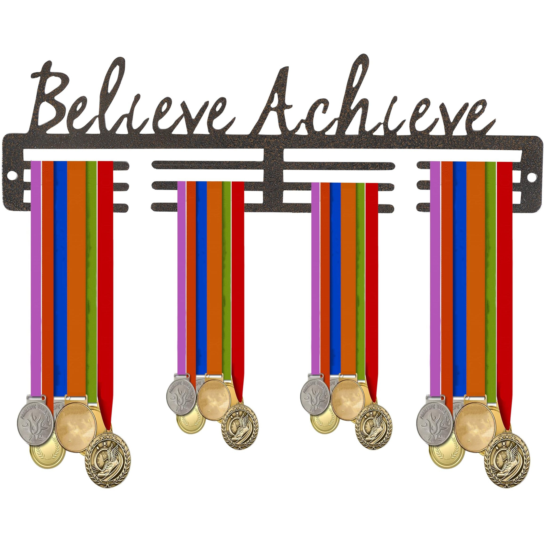 Naitik Creation Medal Hangers For Wall | Display Medal Holder Hanger - Holds Up To 60 Medals Sports Wall Display, Premium Antique Golden (Believe Achieve)