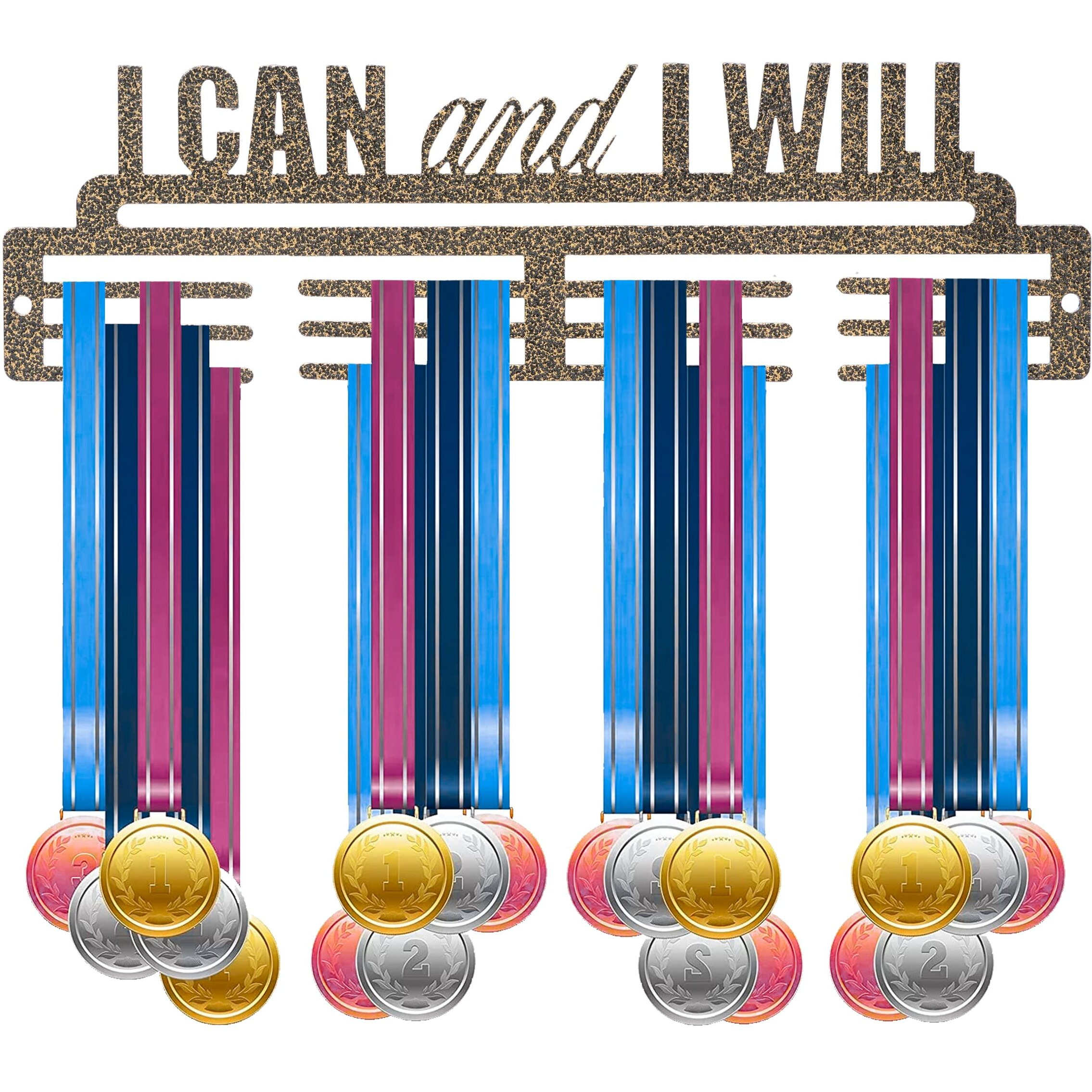 Naitik Creation Medal Hangers For Wall | Display Medal Holder Hanger - Holds Up To 60 Medals, Sports Wall Display, Premium Antique Golden Finish (I Can I Will)