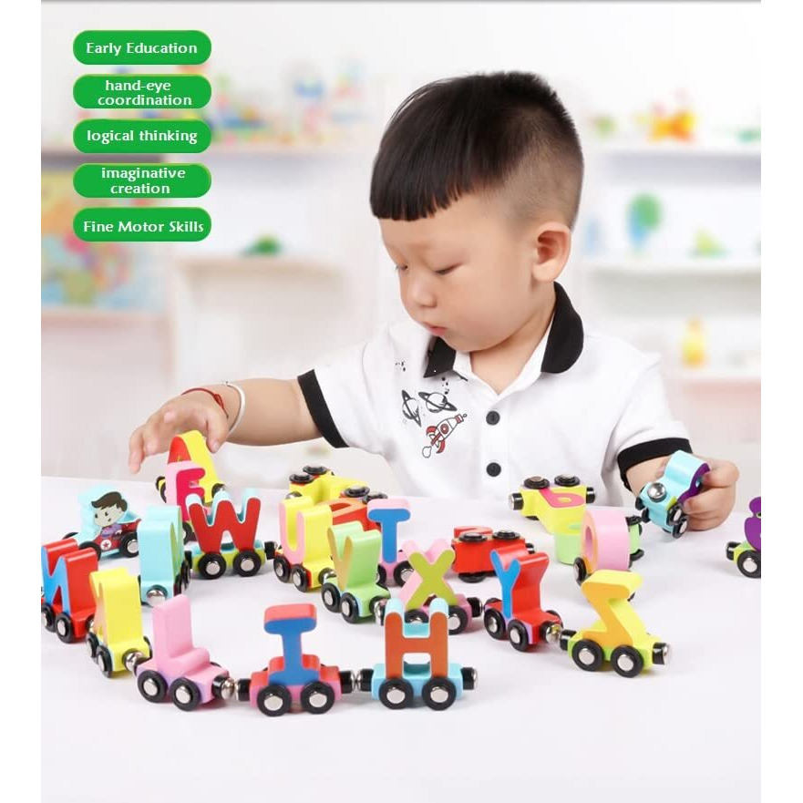 High Trusted Stylish 26 Alphabets Wooden Magnetic Train Toys Alphabet Abcd Letters For Toddlers Includes 1 Engine Train For Educational Toys Best Gift Your Kids