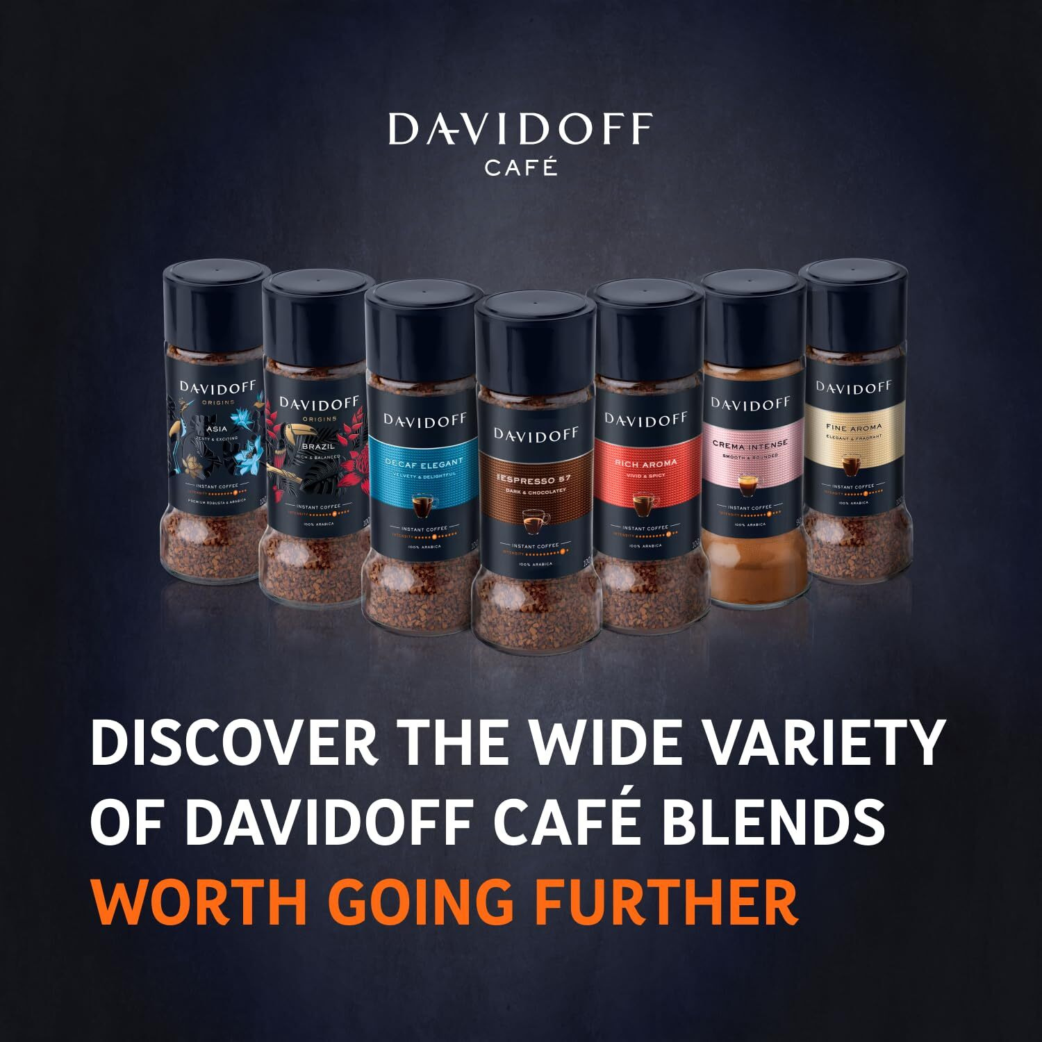 Davidoff Decaf Elegant Instant Coffee - 6/12 Intensity - 100% Arabica - 100G, Granule, Glass Bottle