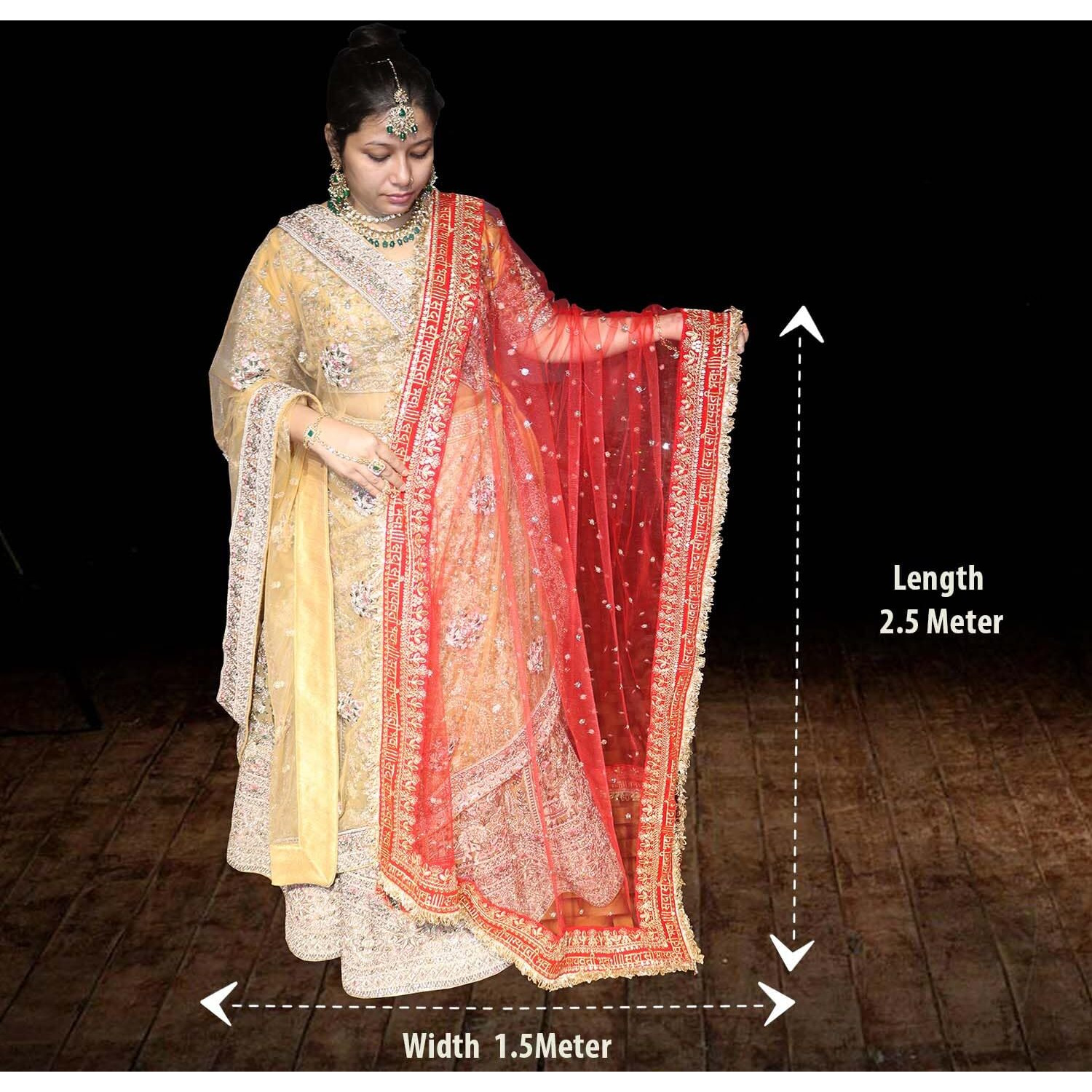 Kaevion 2.5M Red Net Sada Saubhagyawati Bhav Bridal Wedding Dupatta With Sequins Lace | Bridal Women's Net Dupatta | Traditional Dulhan Entry Chunni | Designer Contrast Dupatta For Lehenga Saree