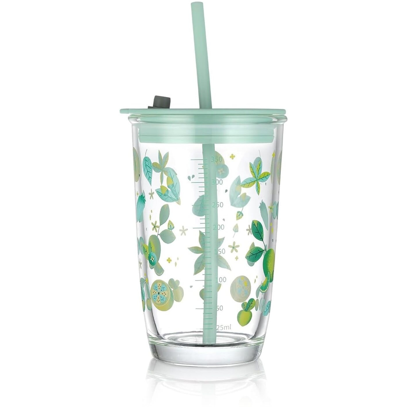 Kikiluxxa Coffee Can Glass Sipper Tumbler With Lid Straw - 400Ml-Pack Of 1- Green Tea Fruit Juice Milk Glass Cup Mug With Lid And Straw - Multiclour - Green/Yellow/Pink (Newlozx 1)
