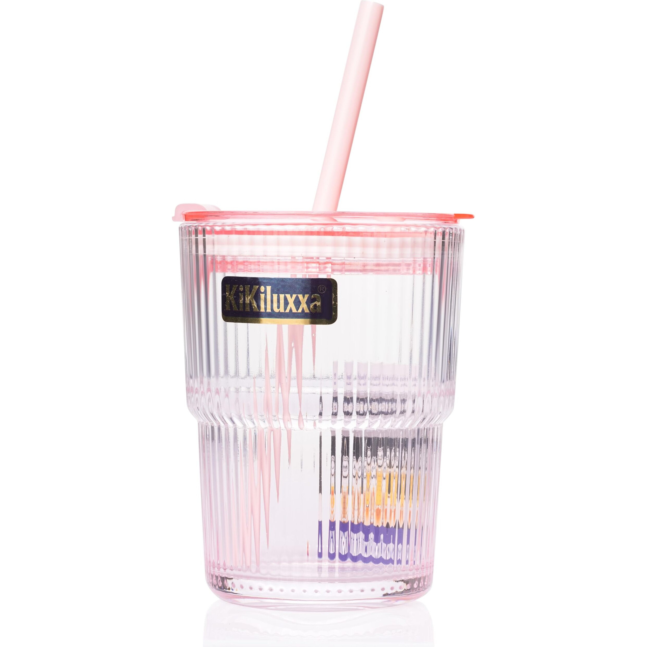 Kikiluxxa Coffee Can Glass Sipper Tumbler With Lid Straw - 400Ml-Pack Of 1- Green Tea Fruit Juice Milk Glass Cup Mug With Lid And Straw (Trandex P 1)