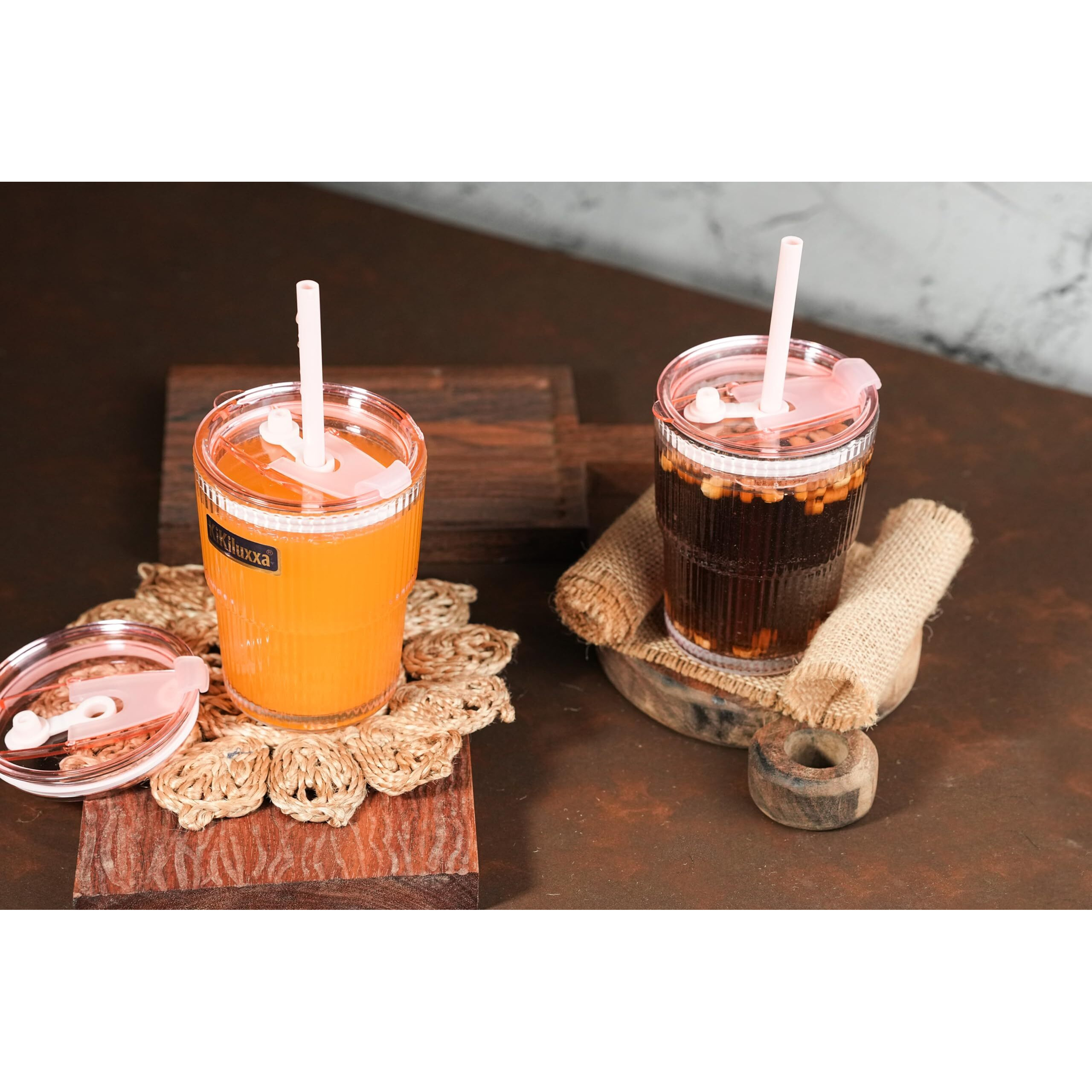 Kikiluxxa Coffee Can Glass Sipper Tumbler With Lid Straw - 400Ml-Pack Of 1- Green Tea Fruit Juice Milk Glass Cup Mug With Lid And Straw (Trandex P 1)