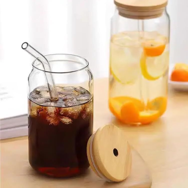 Kikiluxxa Coffee Can Glass Sipper Tumbler With Lid Straw - 510Ml-Pack Of 1- Green Tea Fruit Juice Milk Glass Cup Mug With Lid And Straw (Polozbl 1)
