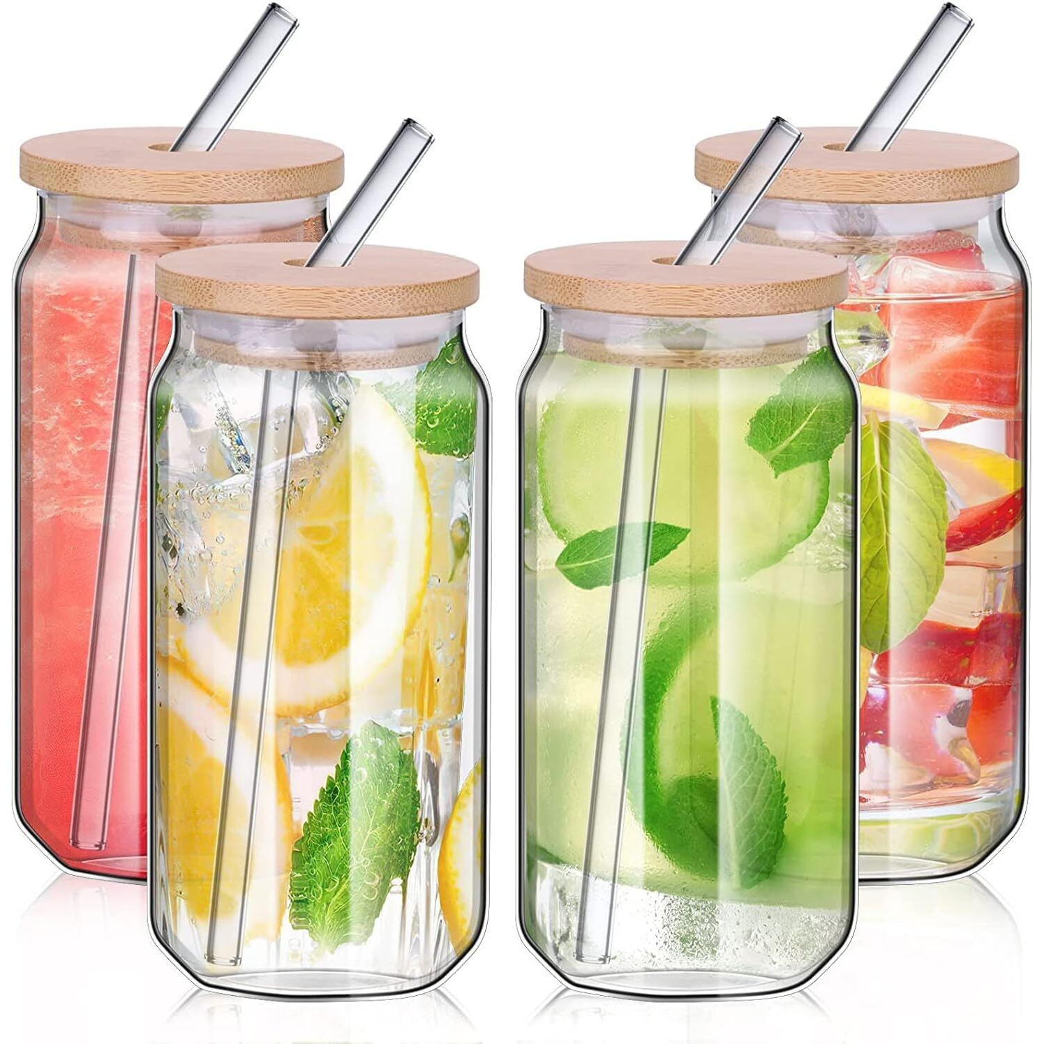 Kikiluxxa Coffee Can Glass Sipper Tumbler With Lid Straw - 510Ml-Pack Of 1- Green Tea Fruit Juice Milk Glass Cup Mug With Lid And Straw (Polozbl 1)