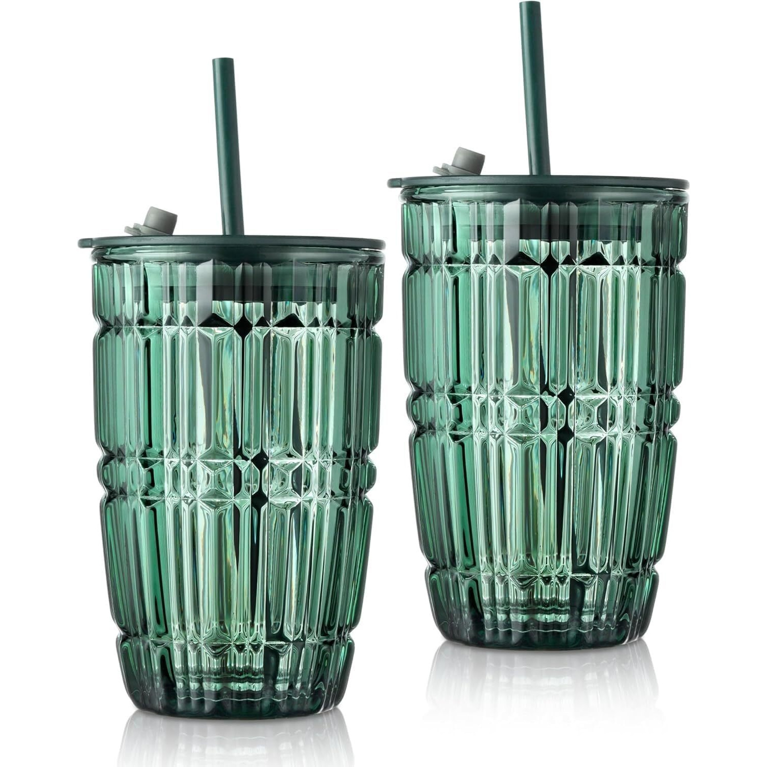 Kikiluxxa Coffee Can Glass Sipper Tumbler With Lid Straw - 400Ml-Pack Of 1- Green Tea Fruit Juice Milk Glass Cup Mug With Lid And Straw (Tropexz 1)