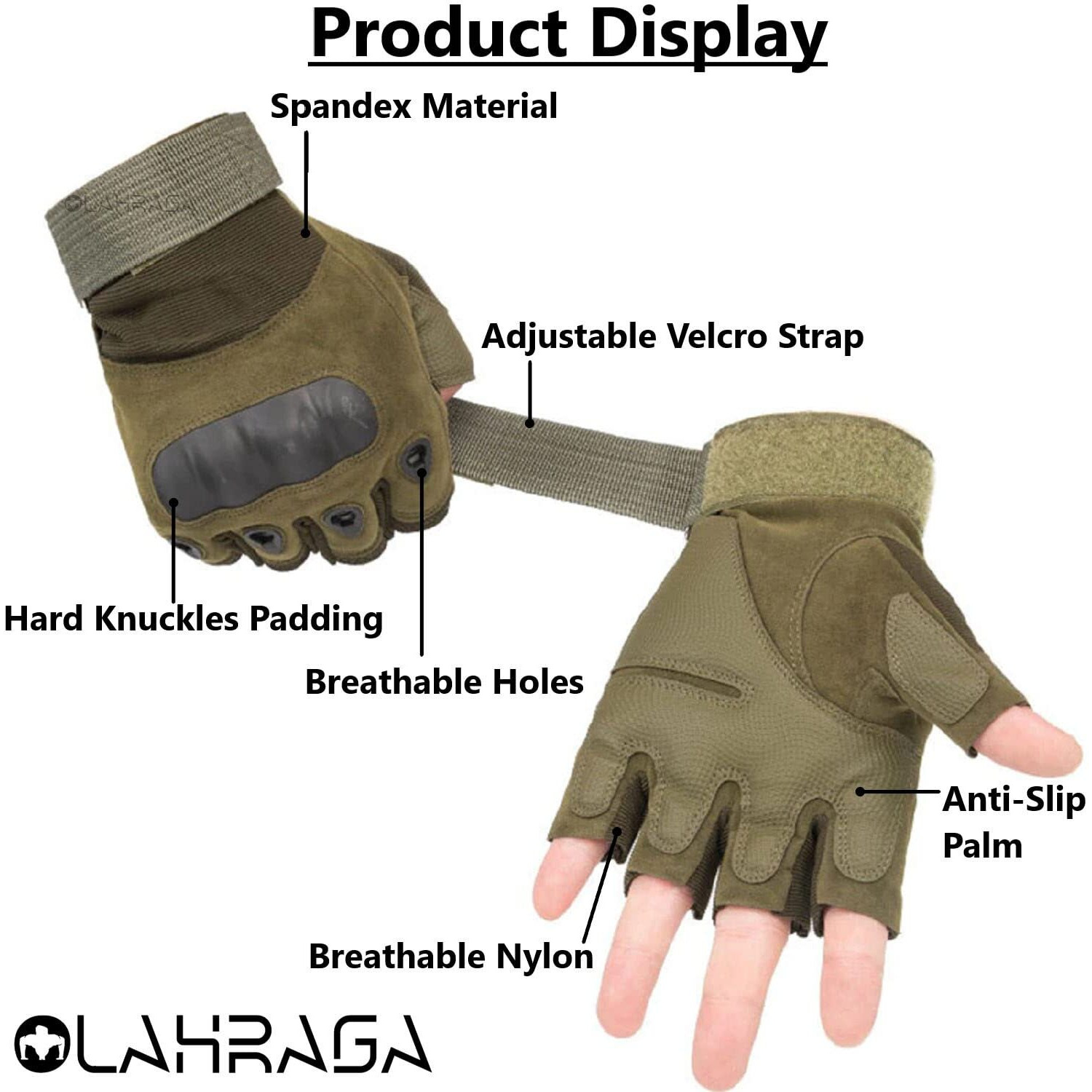 Olahraga Nylon Finger Less Breathable Cycling Gloves For Tactical Outdoor Sports, Gyms And Fitness (Green)