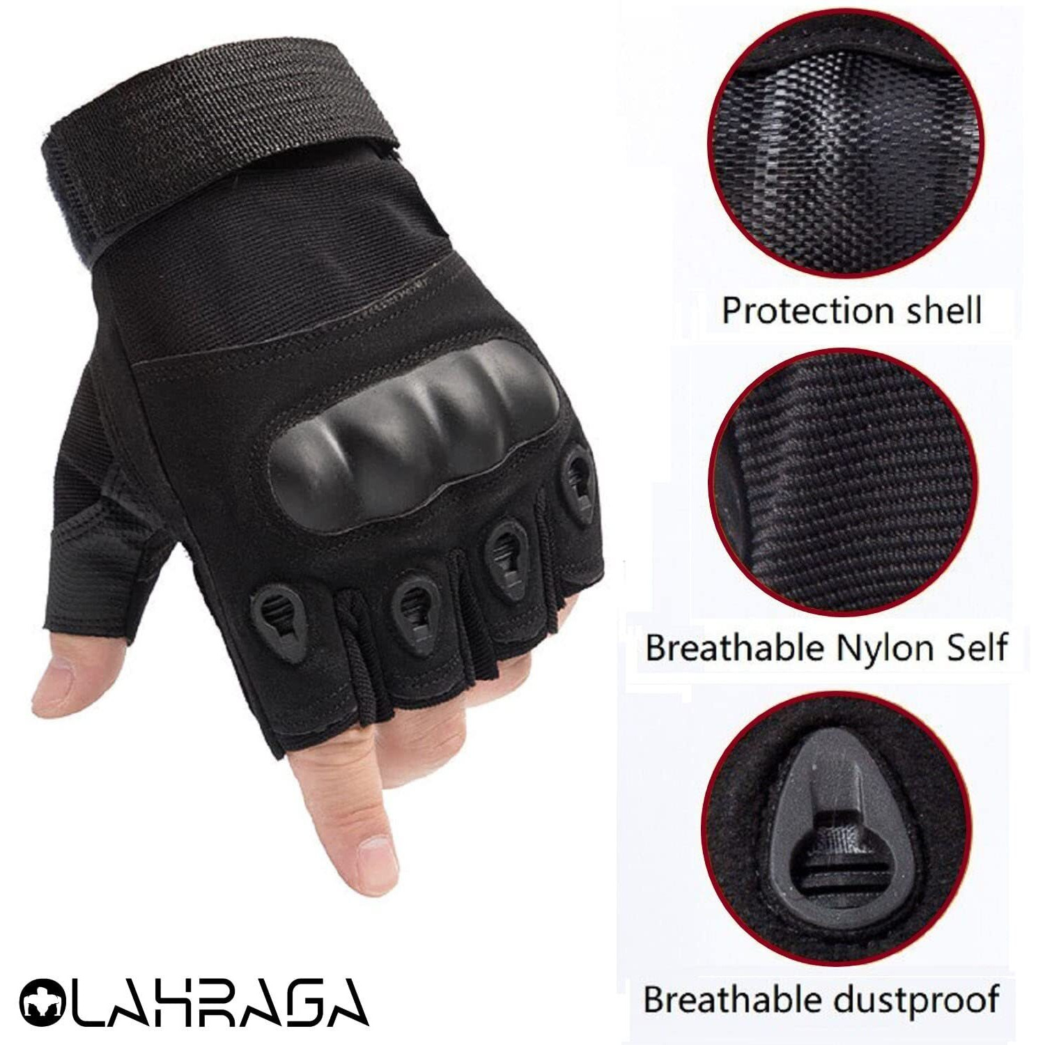 Olahraga Finger Less Breathable Cycling Nylon Gloves For Tactical Outdoor Sports, Gyms And Fitness (Black)