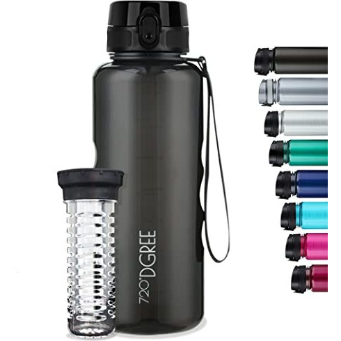720Dgree Sipper Water Bottle 1.5 Litre With Fruit Infuser | Bpa, Bps Free | Tritan | For Adults & Kids | For Sports, Gym, Office, Workout | Crystal Clear Onyx Black