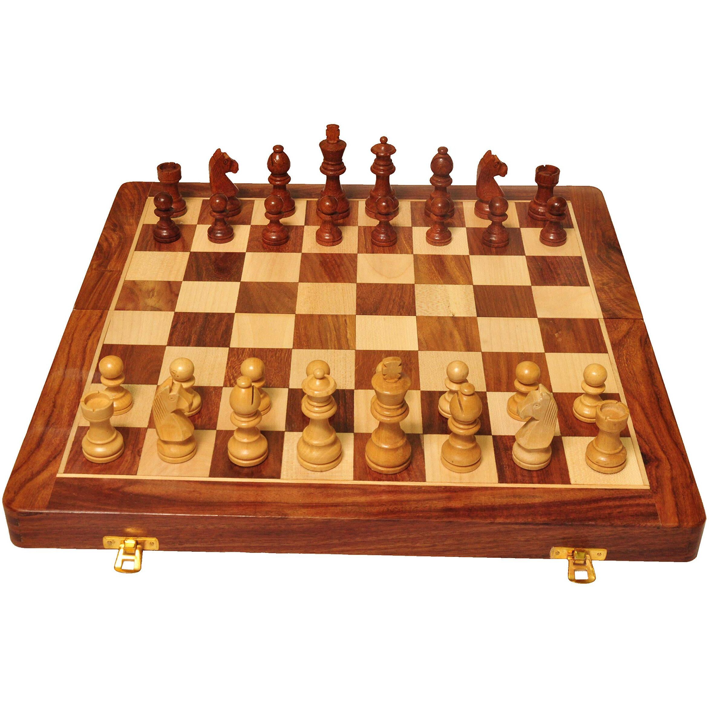 Palm Royal Handicrafts Kid Wooden Folding Handmade Chess Board Set With Magnetic Pieces With Extra Queen, 2 Players | 12.5X12.5 Inches |Multicolored