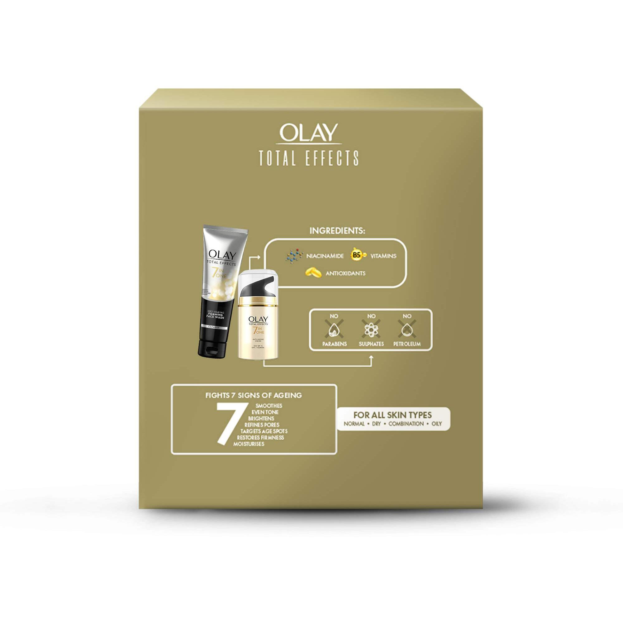 Olay Total Effects Giftpack - Day Cream With Spf 15 50Gm + Cleanser 100G | Fights 7 Signs Of Ageing | With Niacinamide And Green Tea Extracts | Normal, Oily, Dry, Combination Skin | Pack Of 2
