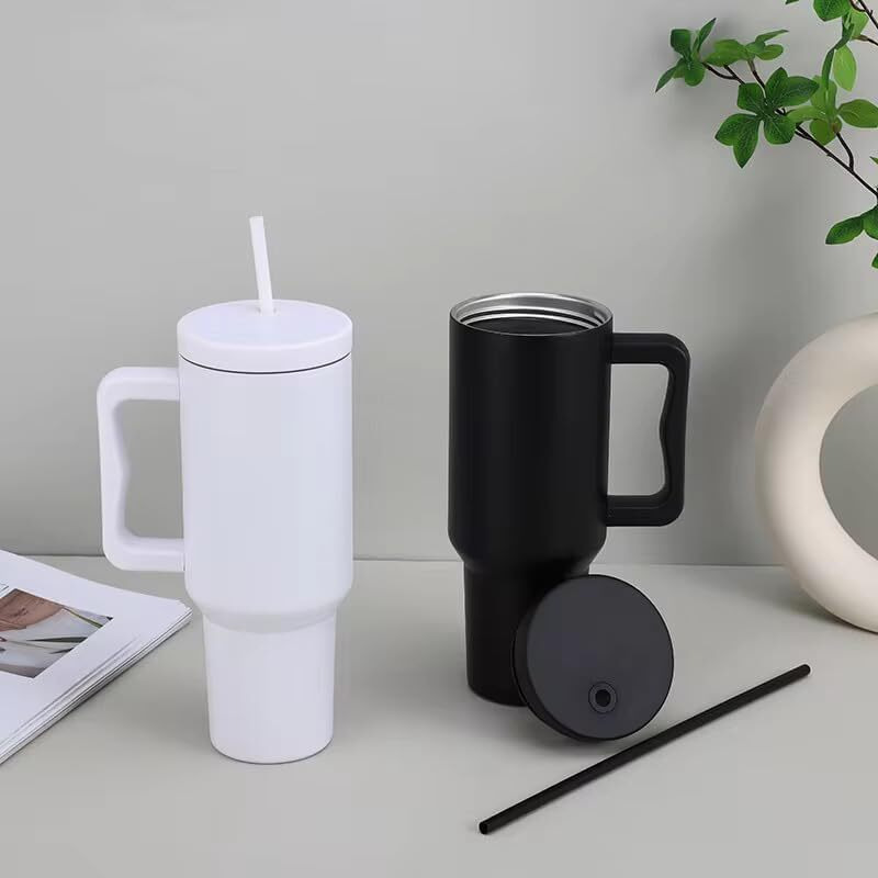 Cynvexa Tumbler With Lid And Straw 1200Ml Cup Stainless Steel Vacuum Insulated Tumbler For Water, Iced Tea Or Coffee 1.2L Office Gym Travelling (40 - Oz - Black)