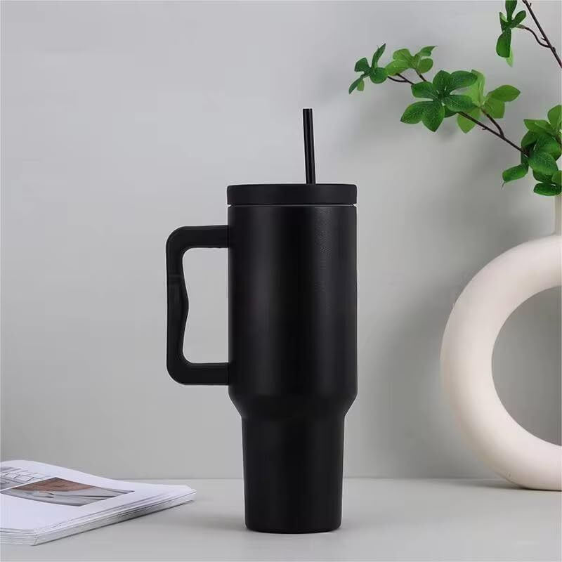 Cynvexa Tumbler With Lid And Straw 1200Ml Cup Stainless Steel Vacuum Insulated Tumbler For Water, Iced Tea Or Coffee 1.2L Office Gym Travelling (40 - Oz - Black)