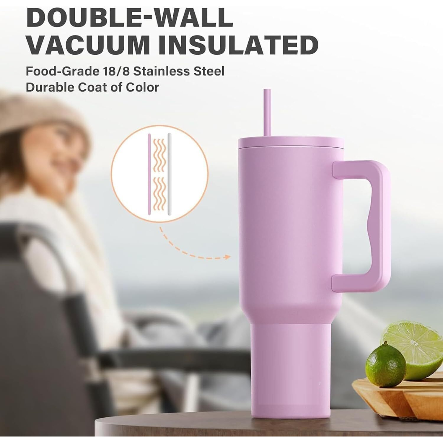 Cynvexa Tumbler With Lid And Straw 1200Ml Cup Stainless Steel Vacuum Insulated Tumbler For Water, Iced Tea Or Coffee 1.2L Office Gym Travelling (40 - Oz - Lavender Mist)