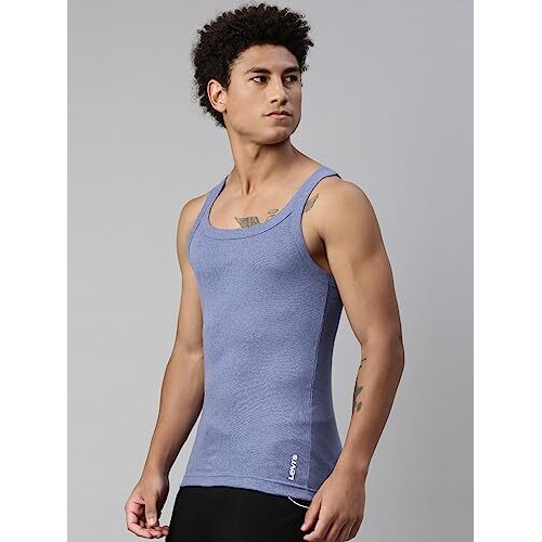 Levi's Men's Style 015 Sports Regular Fit Solid (015-Vest_Dk. Grey, Blue Melange_L)