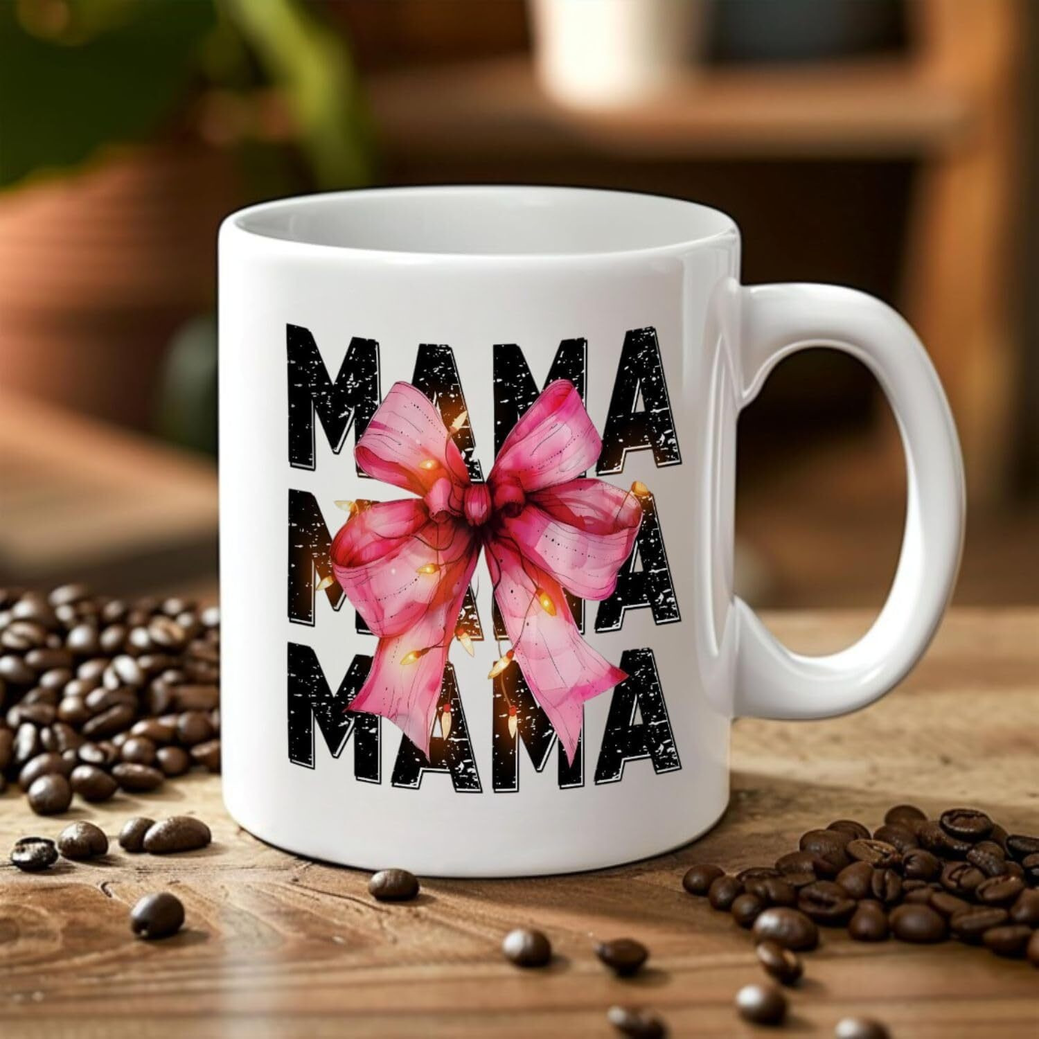 Funkyfinds Mama & Bow Design Printed Ceramic Mug 330 Ml Cute, Stylish Coffee Mug For Moms, Gift Idea For Mother's Day, Birthday, Or Any Special Occasion Printed Coffee Mug, Cute Pink Mug (Pack Of 1)