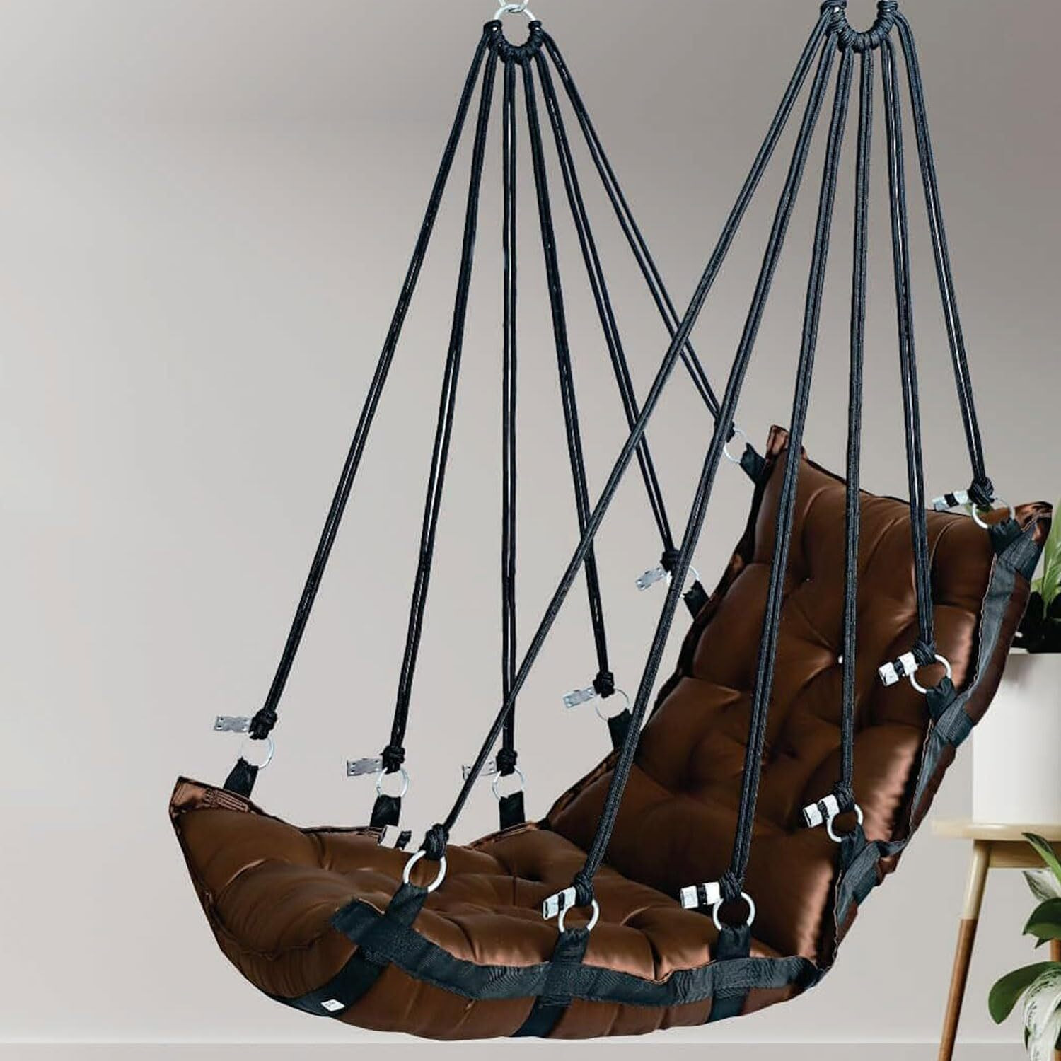 Juljulia Hammock Swing Hanging Chair Uyyala Jula For Adult Kids Indoor Outdoor Balcony Sturdy Cotton Weave Max 200 Kgs - Plain Coffee - Dn-12