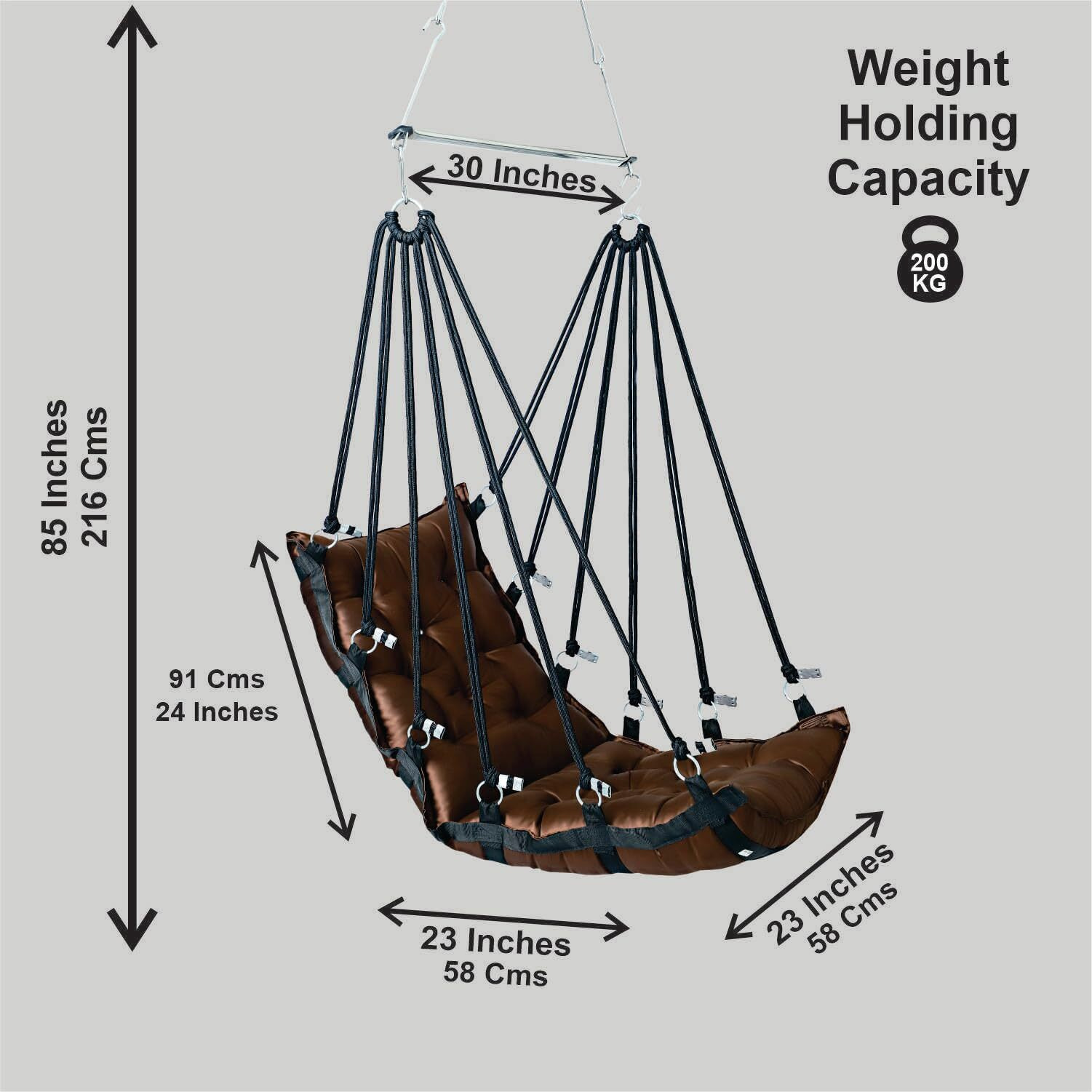 Juljulia Hammock Swing Hanging Chair Uyyala Jula For Adult Kids Indoor Outdoor Balcony Sturdy Cotton Weave Max 200 Kgs - Plain Coffee - Dn-12
