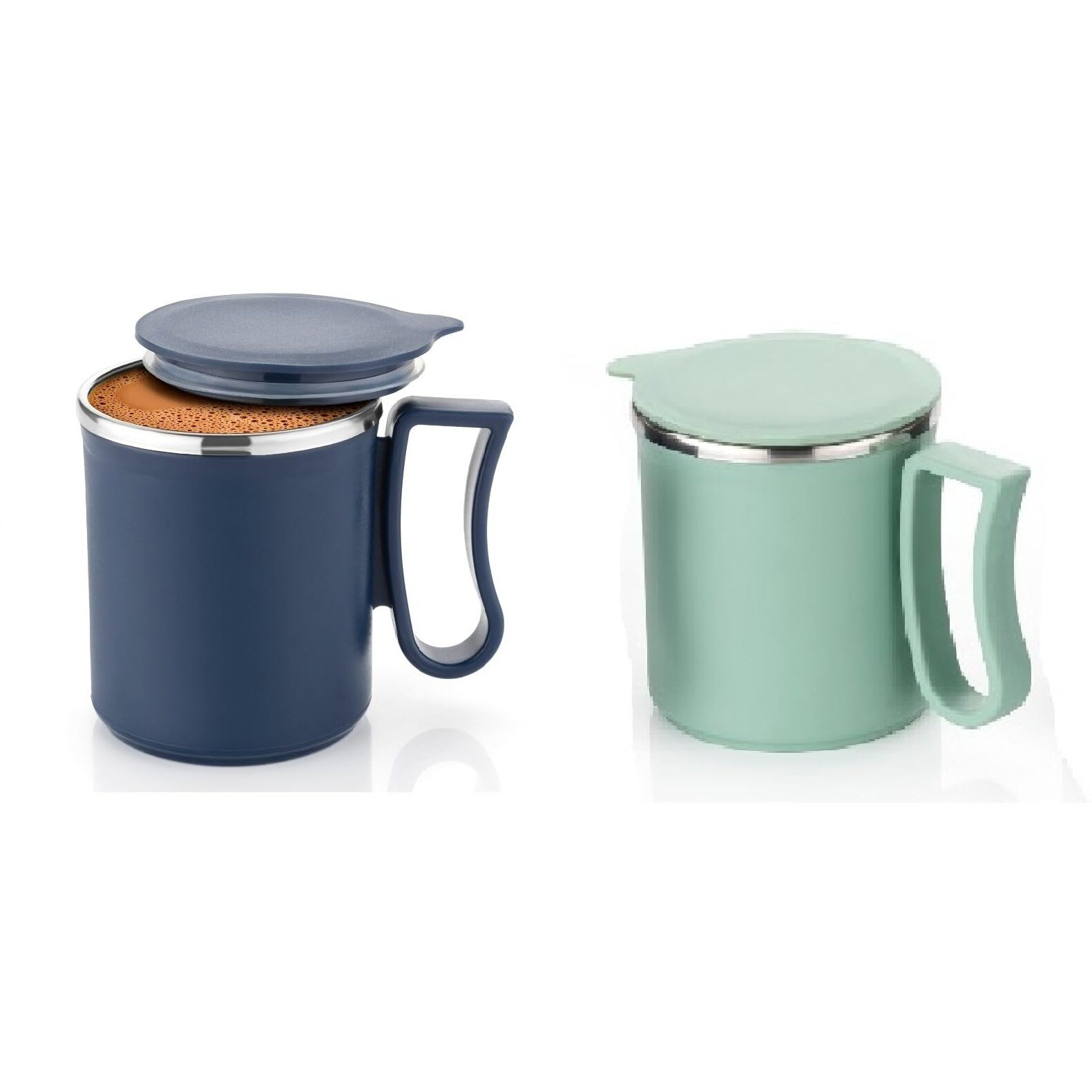 Leawall Coffee Mug With Lid Insulated Stainless Steel For Tea Milk Mug Inner Stylist Double Wall Cup For Home Office Restaurant Use Gift Pack Of (1 Pc Navy Blue & 1 Pc Pista)