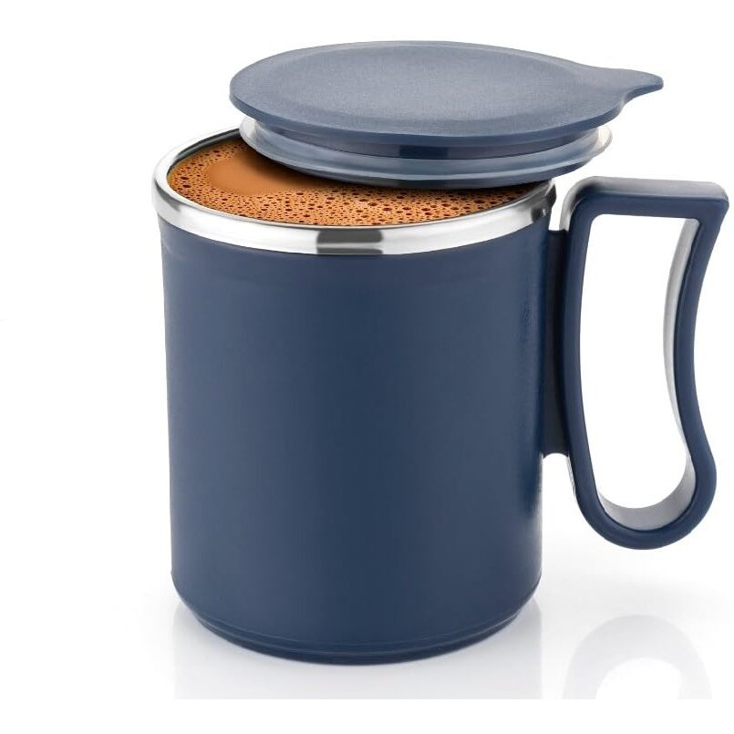 Leawall Coffee Mug With Lid Insulated Stainless Steel For Tea Milk Mug Inner Stylist Double Wall Cup For Home Office Restaurant Use Gift Pack Of (1 Pc Navy Blue & 1 Pc Pista)