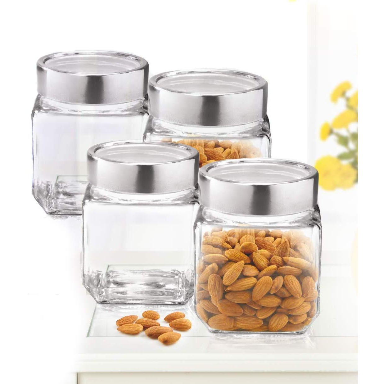 Vency Cube Jar 580Ml, Transparent Storage Container Glass Jar For Spices And More (Set Of 4)