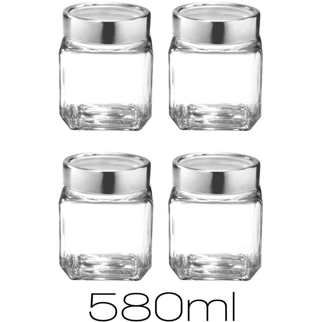 Vency Cube Jar 580Ml, Transparent Storage Container Glass Jar For Spices And More (Set Of 4)