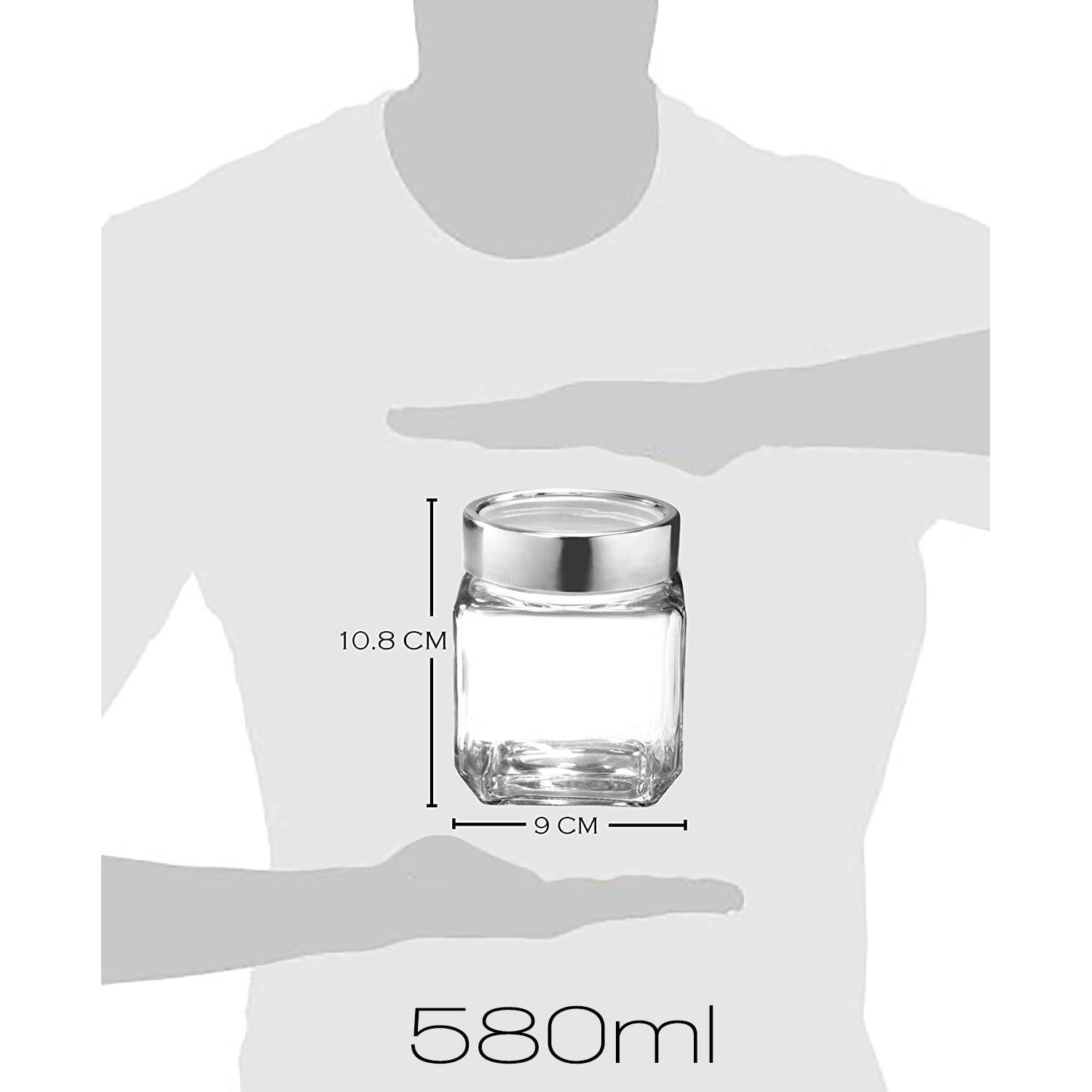 Vency Cube Jar 580Ml, Transparent Storage Container Glass Jar For Spices And More (Set Of 4)
