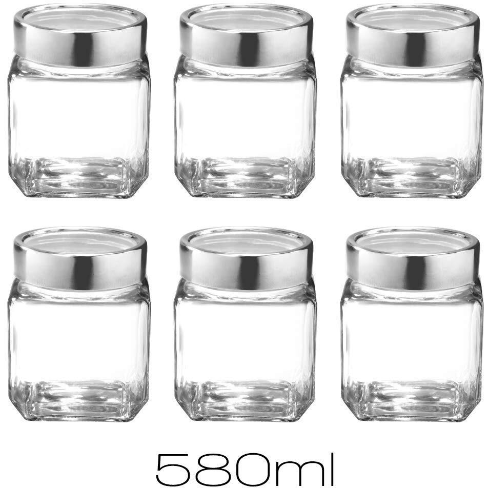 Vency Cube Jar 580Ml, Transparent Storage Container Glass Jar For Spices And More (Set Of 6), Brown