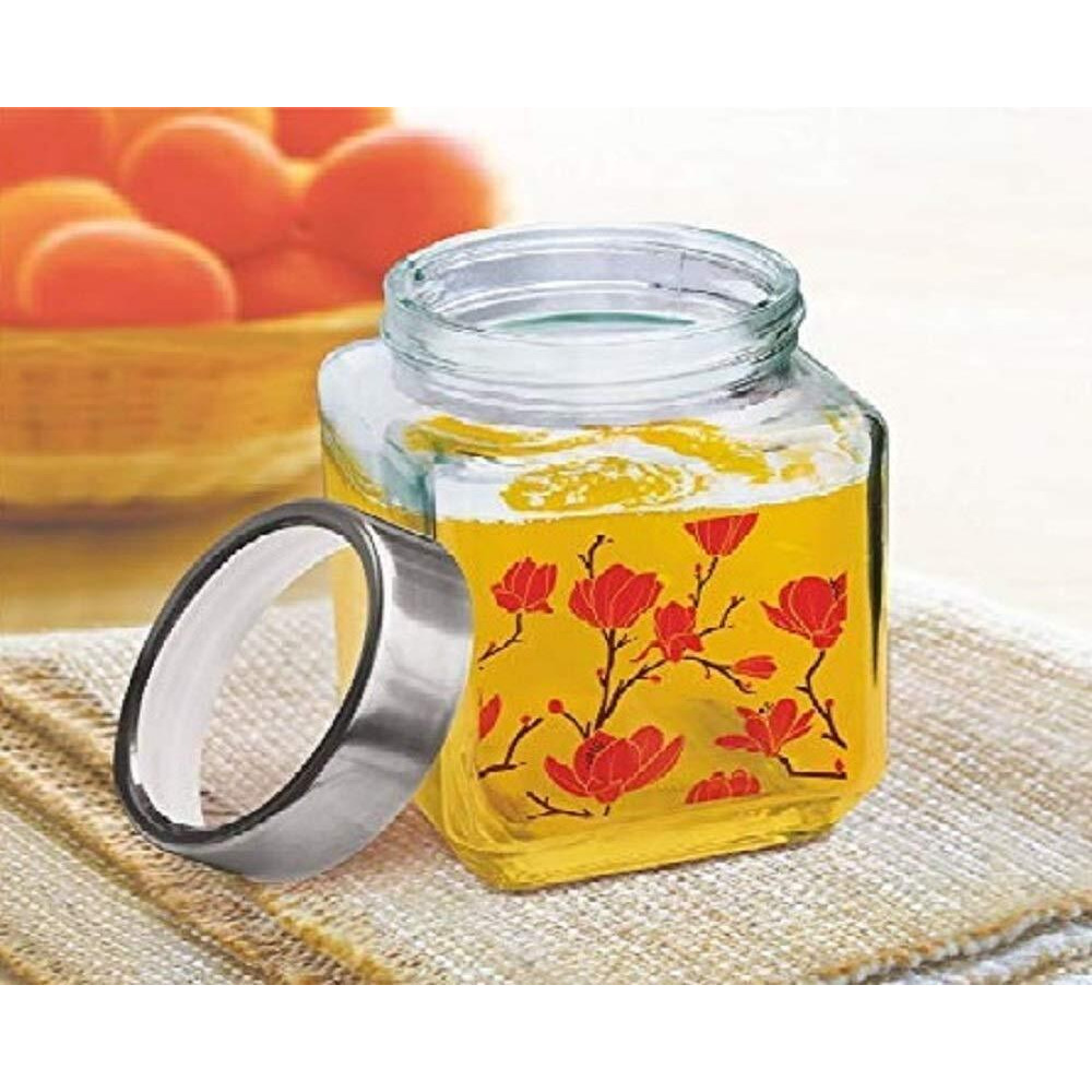 Vency Cube Jar 580Ml, Transparent Storage Container Glass Jar For Spices And More (Set Of 6), Brown