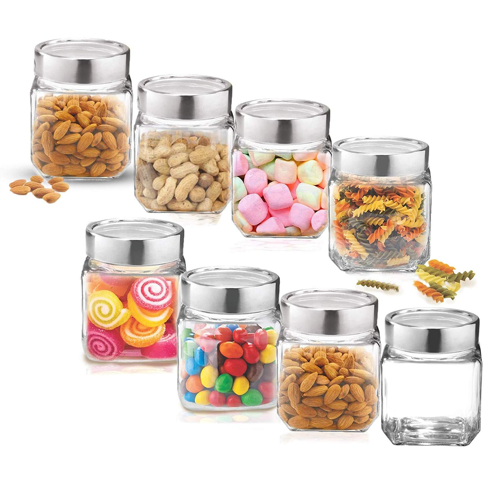 Vency Cube Jar 580Ml, Transparent Storage Container Glass Jar For Spices And More (Set Of 8)